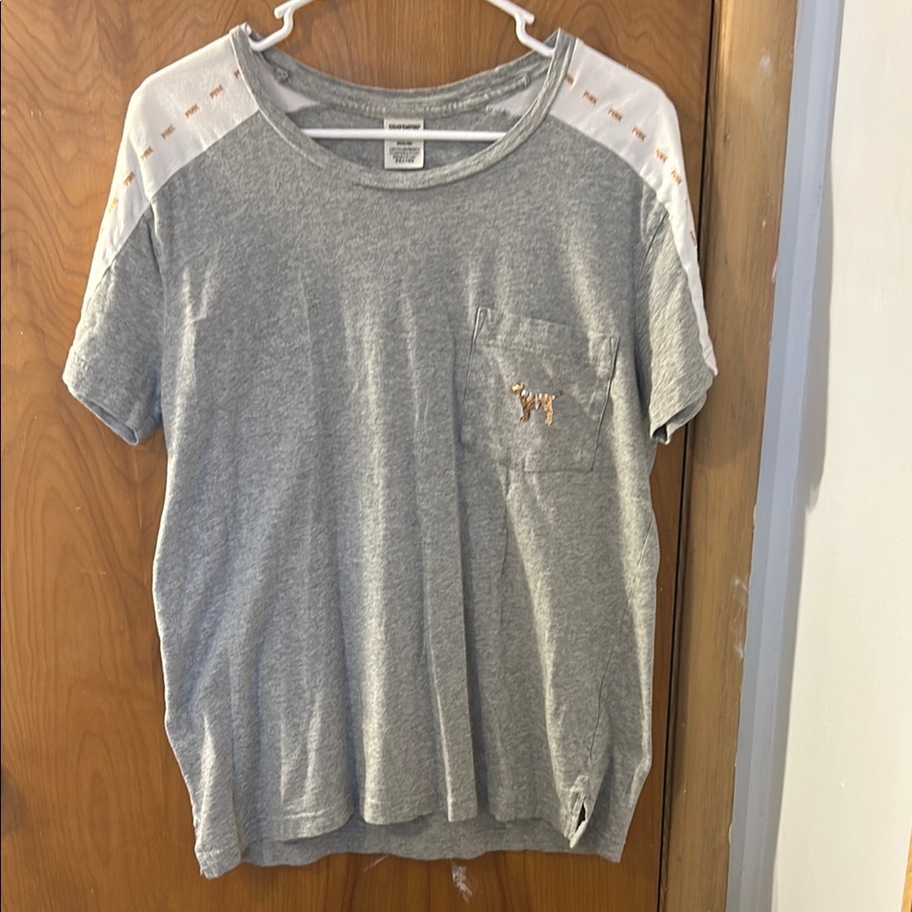 Gray Short Sleeve Top with Embroidered Detail